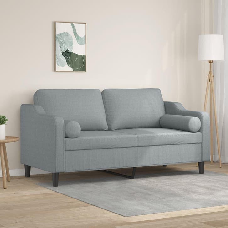 vidaXL Tweezitsbank met sierkussens 140 cm stof lichtgrijs, Huis en Inrichting, Zetels | Zetels, Nieuw, Verzenden