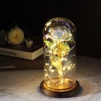 Kunst Roos in Glazen Stolp met Verlichting - Zijden Rozen, Huis en Inrichting, Verzenden, Nieuw