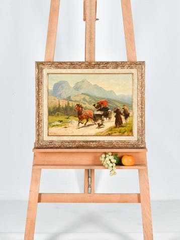 Louis Braun (1836-1916) - Paardenkoets rijdend door, Antiek en Kunst