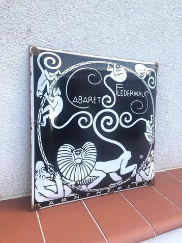 Rare Vintage Cabaret Fledermaus - Reclamebord - Art Nouveau, Antiek en Kunst