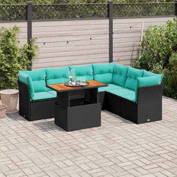 vidaXL 7-delige Loungeset met kussens poly rattan zwart, Verzenden, Nieuw, Loungeset