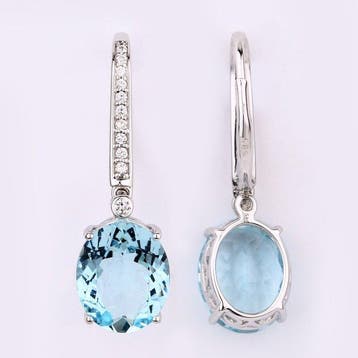 Oorbellen - 14 karaat Witgoud - 5.56ct. tw. Aquamarijn -