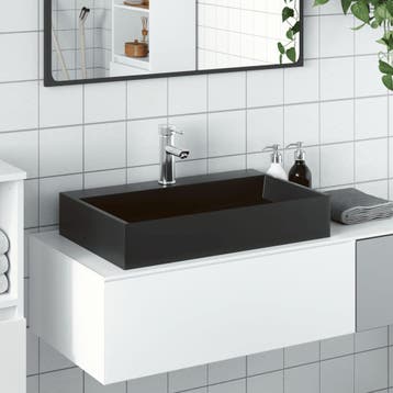 vidaXL Wastafel 60x38x11 cm gegoten mineraal/marmer matzwart, Verzenden