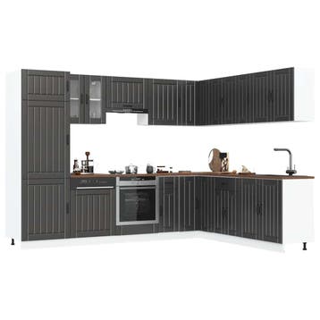 vidaXL 14-delige Keukenkastenset Lucca bewerkt hout zwart, Verzenden, Nieuw