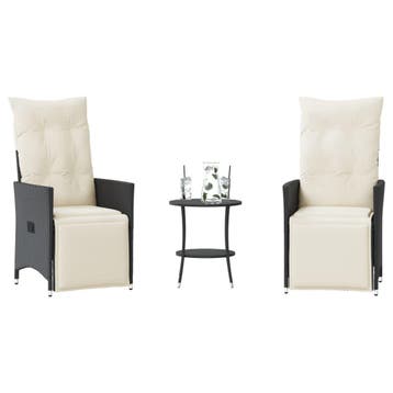vidaXL 3-delige Bistroset met kussens poly rattan zwart, Tuin en Terras, Verzenden, Nieuw