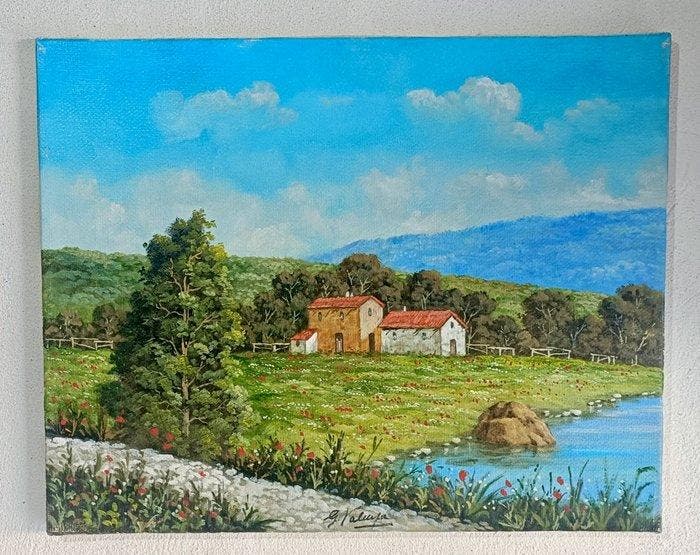 Giorgio Valenza (XX-XXI) - Serenità rurale alle pendici del, Antiquités & Art, Art | Peinture | Classique
