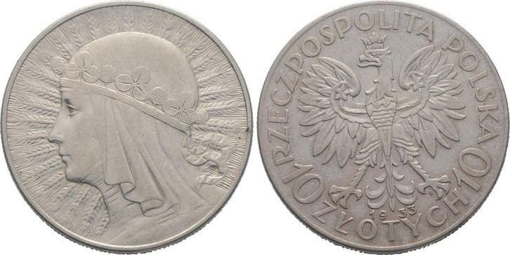 10 Zloty 1933 Polen Republik 1918-1939, Timbres & Monnaies, Monnaies | Europe | Monnaies non-euro, Envoi