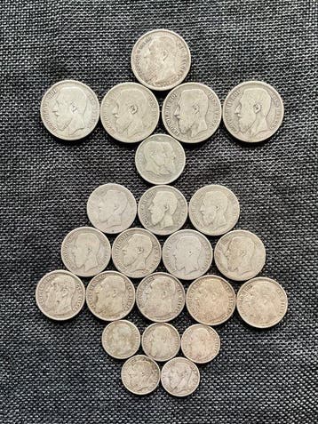 België. Leopold II. 1866–1909 Lot 23 zilveren munten: 50, Postzegels en Munten
