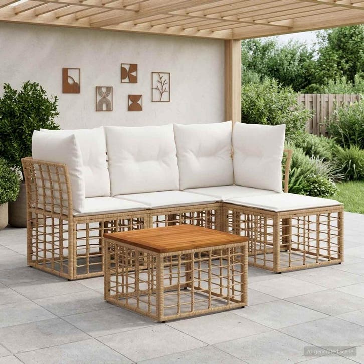 vidaXL Buiten bank set 5 st Natuurlijk en Crème Wit, Jardin & Terrasse, Ensembles de jardin, Envoi