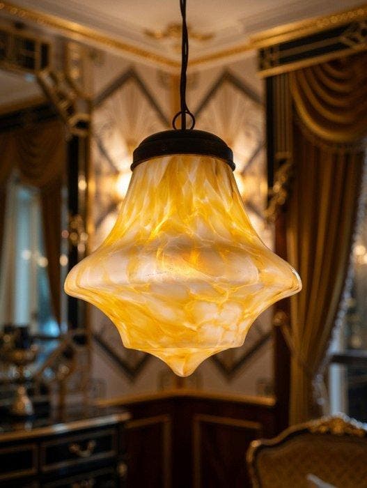 Plafondlamp - Glas, Metaal - Art Deco, Antiek en Kunst, Kunst | Designobjecten