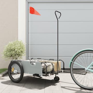 vidaXL Fietstrailer oxford stof en ijzer grijs en zwart, Fietsen en Brommers, Verzenden, Nieuw