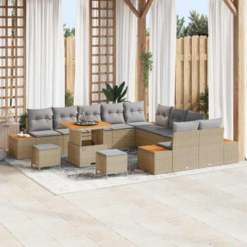 vidaXL Tuinbank Set 13 st 12-Aantal zitplaatsen Beige Poly, Verzenden