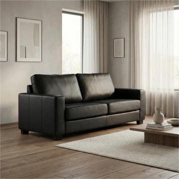 Leren bank Energy - 3 zits - Hermes Nero (zwart) - Poten, Nieuw, Ophalen of Verzenden, Modern, 200 tot 250 cm