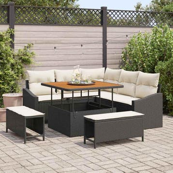 vidaXL Tuinbank Set 8 st Zwart poly rattan, Verzenden, Nieuw