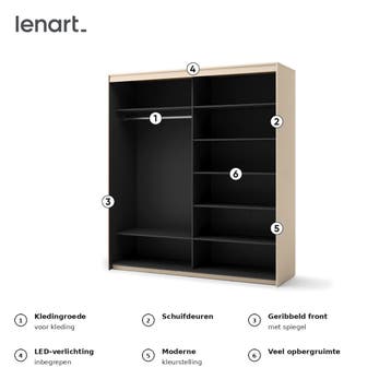 Lenart Schuifdeurkast TREND BEDROOM Met Verlichting & Spiege, Nieuw