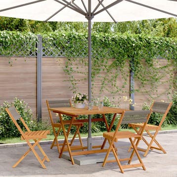 vidaXL 5-delige Tuinset polypropeen en massief hout grijs, Verzenden, Tuinset