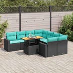 vidaXL 9-delige Loungeset met kussens poly rattan zwart, Verzenden, Loungeset