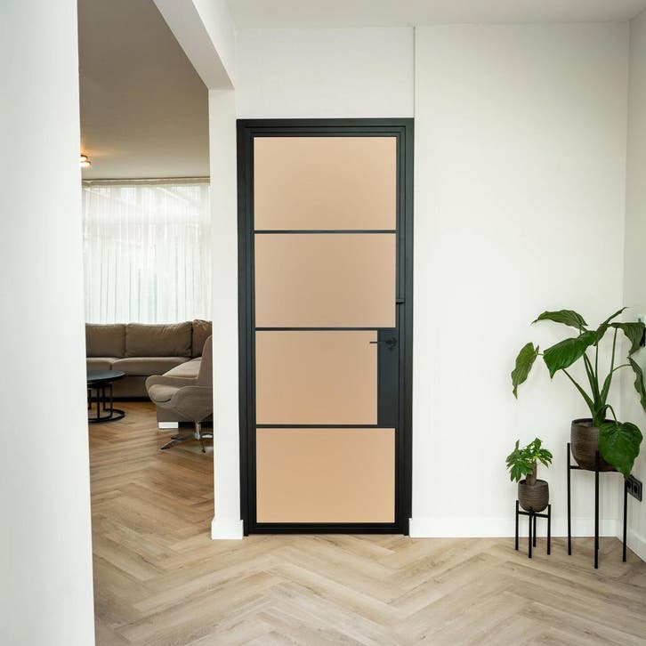 Stalen Binnendeur - 4 Vlaks - Mat glas - Met slot, Bricolage & Construction, Fenêtres & Moustiquaires