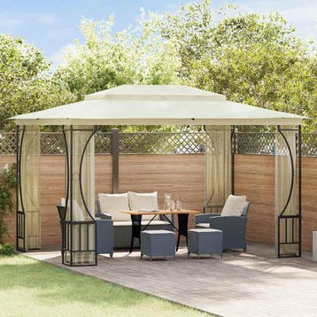 vidaXL Prieel met netten 300x400x265 cm crèmekleurig, Tuin en Terras, Partytenten, Verzenden, Nieuw