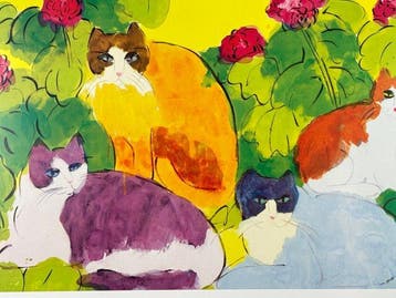 Walasse Ting - Four Cats in the Garden (Yvon Riviére, Antiquités & Art