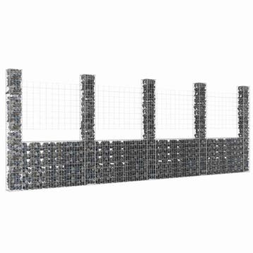 vidaXL Schanskorf U-vormig met 5 palen 500x20x200 cm ijzer, Verzenden