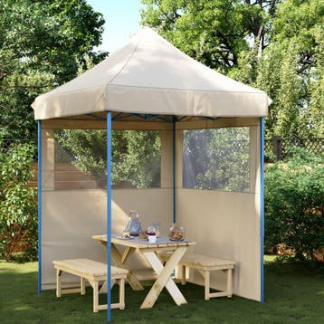 vidaXL Partytent inklapbaar pop-up met 2 zijwanden beige, Verzenden, Nieuw
