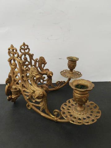 Kaarsenhouder (2) - Messing - Antieke messing wandlamp, Antiek en Kunst