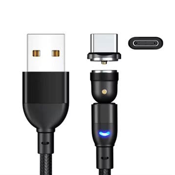 USB naar USB-C 540° Magnetische Oplaadkabel - 2 Meter -, Telecommunicatie, Mobiele telefoons | Telefoon-opladers, Verzenden, Nieuw