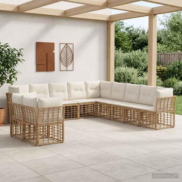 vidaXL Buiten bank set Naturel Polyester, Tuin en Terras, Verzenden, Nieuw