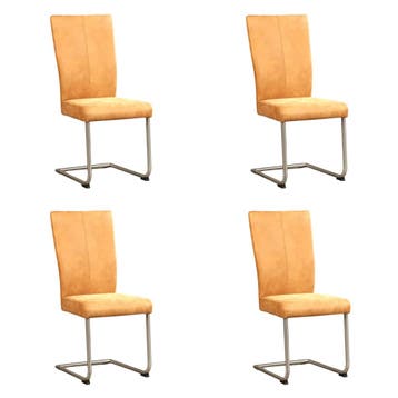 Set van 4 Leren eetkamerstoelen Dry - Kenia Cognac (cognac), Ophalen of Verzenden, Nieuw, Leer, Eén
