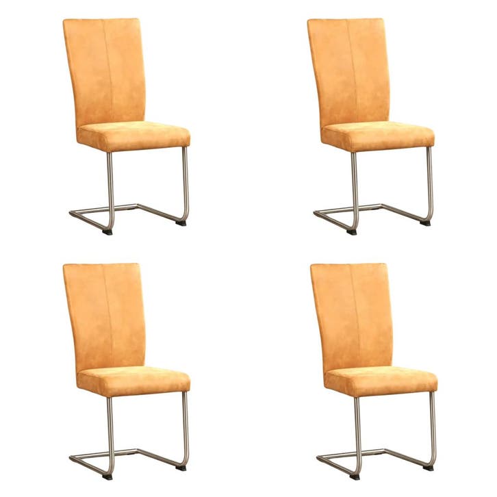 Set van 4 Leren eetkamerstoelen Dry - Kenia Cognac (cognac), Huis en Inrichting, Stoelen, Nieuw, Eén, Leer, Ophalen of Verzenden