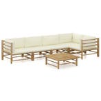 vidaXL 6-delige Loungeset met crèmewitte kussens bamboe, Verzenden, Nieuw, Loungeset