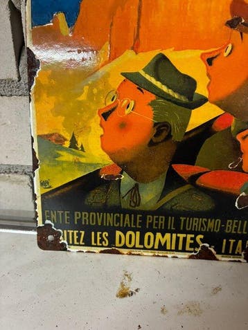 Vintage Dolomiti panneau publicitaire émaillé – style