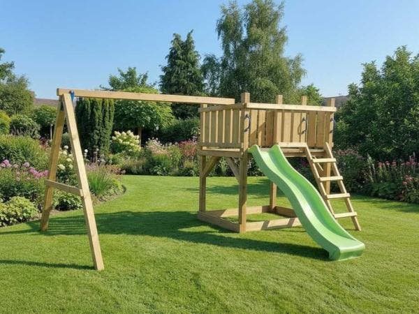 Veiling - Vrijstaande speeltoren met schommel+glijbaan 410x3, Enfants & Bébés, Jouets | Extérieur | Aires de jeux