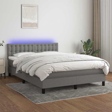 vidaXL Boxspring met matras en LED stof donkergrijs 140x200, Huis en Inrichting, Verzenden, Nieuw