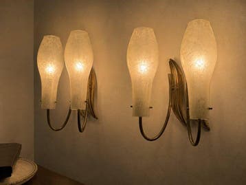 Lampe murale - Verre, Laiton - Une paire dappliques murales