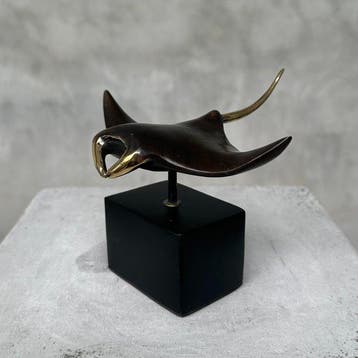 sculptuur, Manta Ray - 11 cm - Brons, Antiek en Kunst