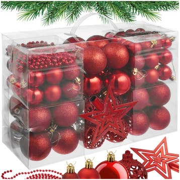 84 kerstballen onbreekbaar met ketting en ster rood - rood, Diversen, Verzenden, Nieuw