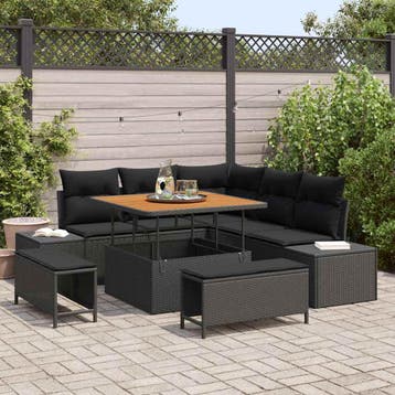 vidaXL Tuinbank Set 8 st Zwart poly rattan, Verzenden, Nieuw