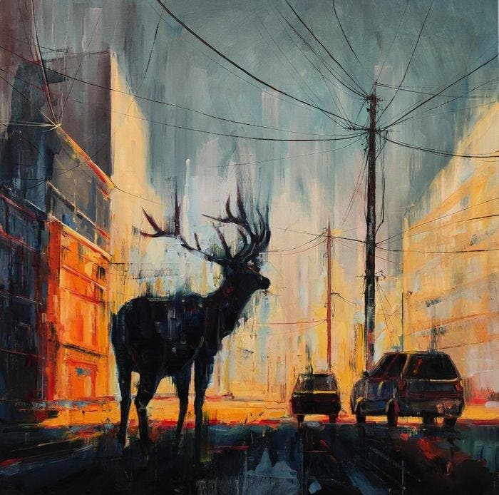 Popovici Constantin - The Thirsty Deer - XL, Antiquités & Art, Art | Peinture | Moderne