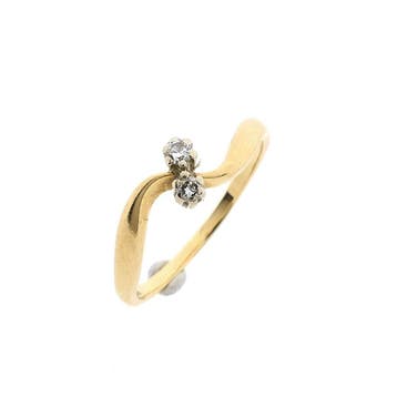 Gouden toi et moi ring met diamanten; 0,03 ct., Handtassen en Accessoires, Ringen, Gebruikt, Ophalen of Verzenden, 17 tot 18, Met edelsteen
