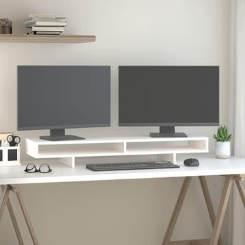vidaXL Monitorstandaard 100x27x14 cm massief grenenhout wit, Verzenden