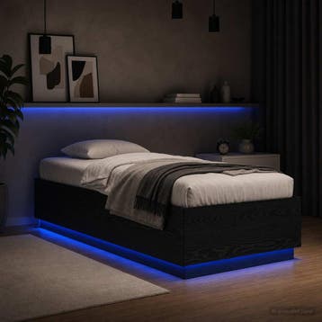 vidaXL Bed Frame met LED Zwart eiken 80 x 200 cm Bewerkt, Verzenden