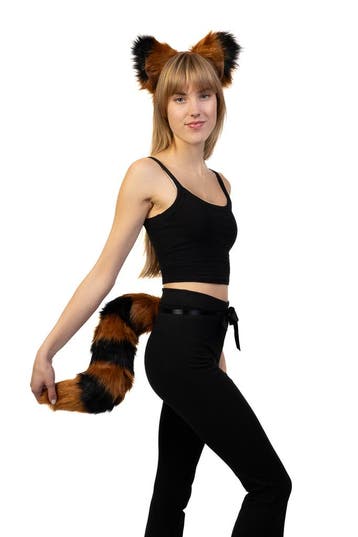 KIMU® Haarband Furry Oren Staart Set Bruin Zwart Strepen Was, Ophalen of Verzenden, Nieuw