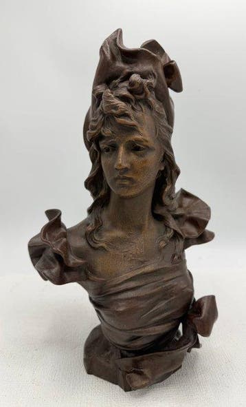 A. Nelson (1854 - 1919) - Buste, Dame Belle Epoque - 36 cm -, Antiquités & Art