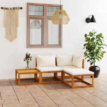 vidaXL 4-delige Loungeset met kussens massief acaciahout, Tuin en Terras, Verzenden, Nieuw, Loungeset
