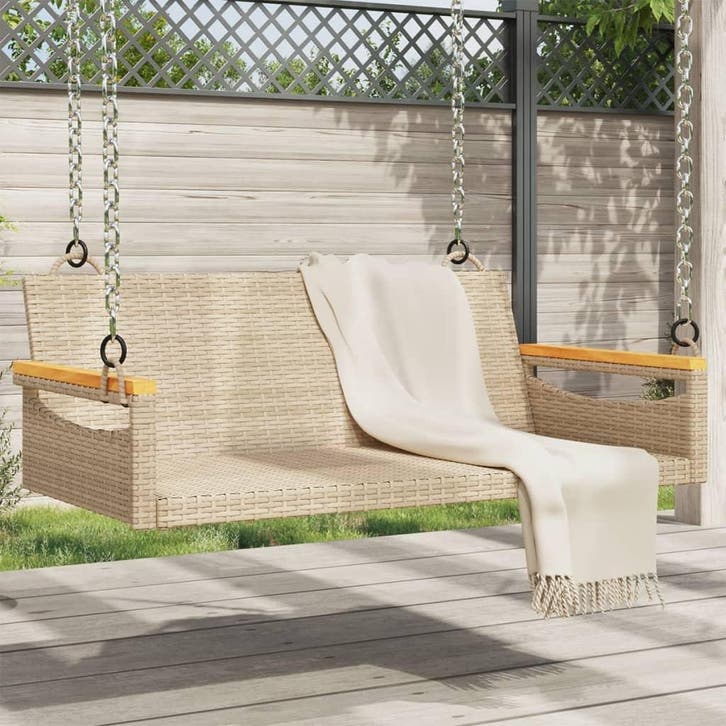 vidaXL Schommelbank 109x62x40 cm poly rattan beige, Jardin & Terrasse, Ensembles de jardin, Envoi