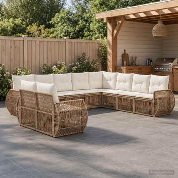 vidaXL Tuinbank Set 10 st Beige en Crème Wit poly rattan, Verzenden, Nieuw