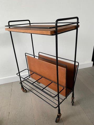 Serveerwagen - Metaal, Teak - Serveer- en lectuurwagen