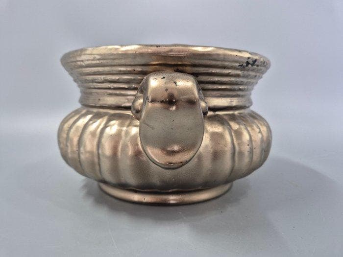 Vintage W. Germany Keramik Übertopf – Silber Schimmerndes, Antiquités & Art, Curiosités & Brocante